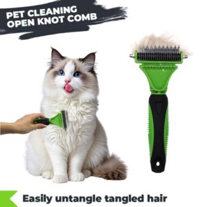 double sided pet dematting comb with stainless steel blades and ergonomic handle for dogs and cats
