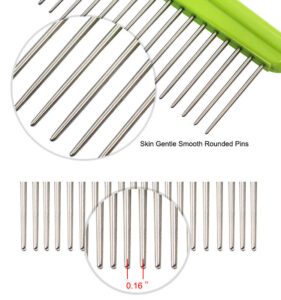 green and black stainless steel pet detangling comb for dogs and cats
