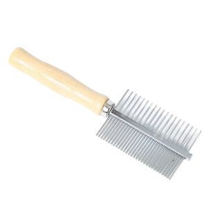 wooden handle metal pet grooming comb for removing tangles and loose hair in dogs and cats