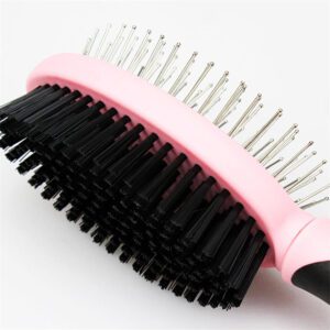 double sided pet grooming brush with pin and bristle sides for dogs and cats