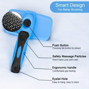 blue self cleaning slicker pet brush with stainless steel pins for dogs and cats