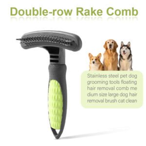stainless steel pet deshedding brush with ergonomic handle for dogs and cats