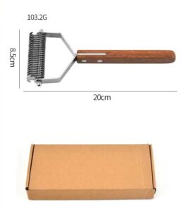 pet dematting comb with stainless steel blades and wooden handle for dogs and cats