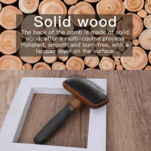 wooden handle slicker brush with fine stainless steel pins for dog grooming and detangling
