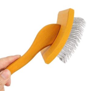 wooden handle slicker brush with long metal pins for grooming dogs and cats