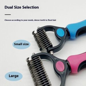 dog grooming deshedding comb with stainless steel teeth and ergonomic handle