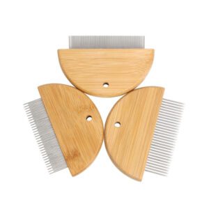 small bamboo pet flea comb with fine steel teeth for cats and dogs