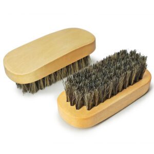 small portable wooden shoe brush with soft horsehair bristles for shoe polishing and travel cleaning