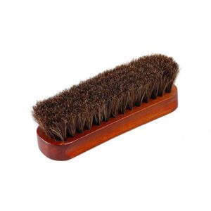 premium wooden shoe polish brush with dense dark horsehair bristles for leather shoe cleaning and polishing