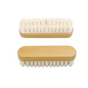 compact wooden suede shoe brush with white rubber cleaning bristles for nubuck and leather care