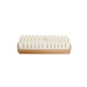 compact wooden suede shoe brush with white rubber cleaning bristles for nubuck and leather care
