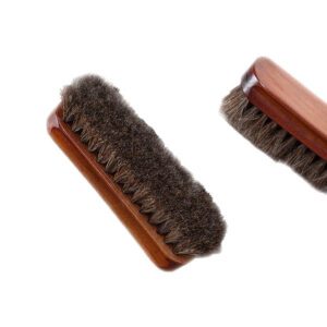 premium wooden shoe polish brush with dense dark horsehair bristles for leather shoe cleaning and polishing