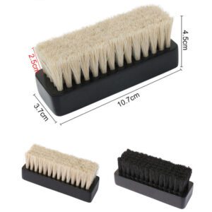 black wooden shoe brush with soft light and dark horsehair bristles for leather shoe polishing and cleaning