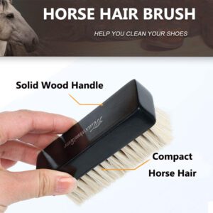 black wooden shoe brush with soft light and dark horsehair bristles for leather shoe polishing and cleaning