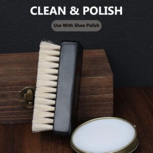 black wooden shoe brush with soft light and dark horsehair bristles for leather shoe polishing and cleaning