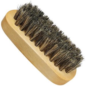 small portable wooden shoe brush with soft horsehair bristles for shoe polishing and travel cleaning