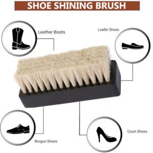 black wooden shoe brush with soft light and dark horsehair bristles for leather shoe polishing and cleaning