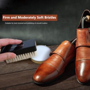 black wooden shoe brush with soft light and dark horsehair bristles for leather shoe polishing and cleaning
