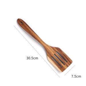 teak wood slotted spatula for non-stick cookware and kitchen cooking