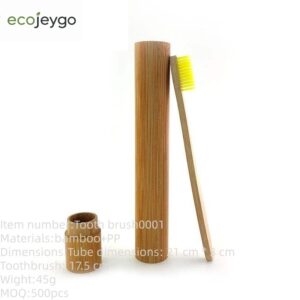 Eco-friendly bamboo toothbrush travel set featuring a biodegradable bamboo toothbrush and reusable bamboo storage case, ideal for travel, camping, and daily oral care