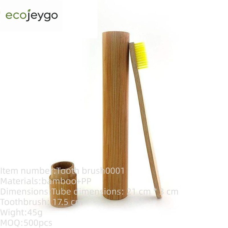 Eco-friendly bamboo toothbrush travel set featuring a biodegradable bamboo toothbrush and reusable bamboo storage case, ideal for travel, camping, and daily oral care