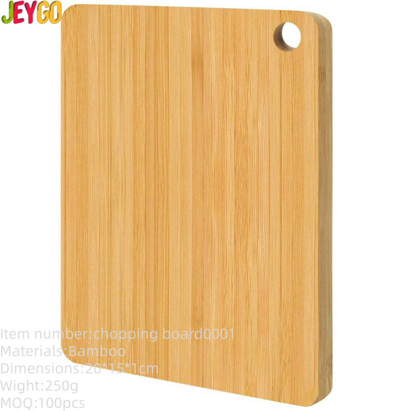 rectangular bamboo cutting board with hanging hole for chopping vegetables, fruits, and meat
