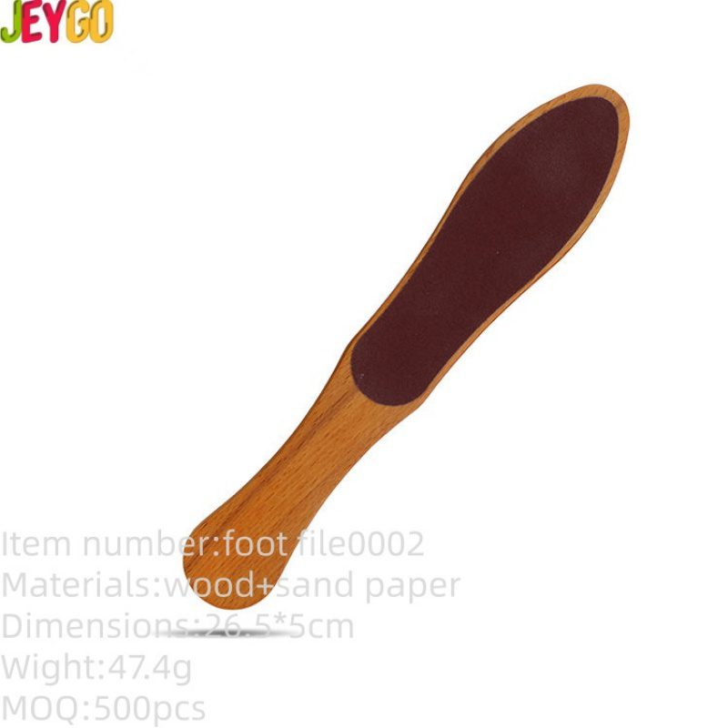 Double-sided wooden foot file with sanding surface for removing dead skin and calluses, portable pedicure tool with ergonomic wood handle