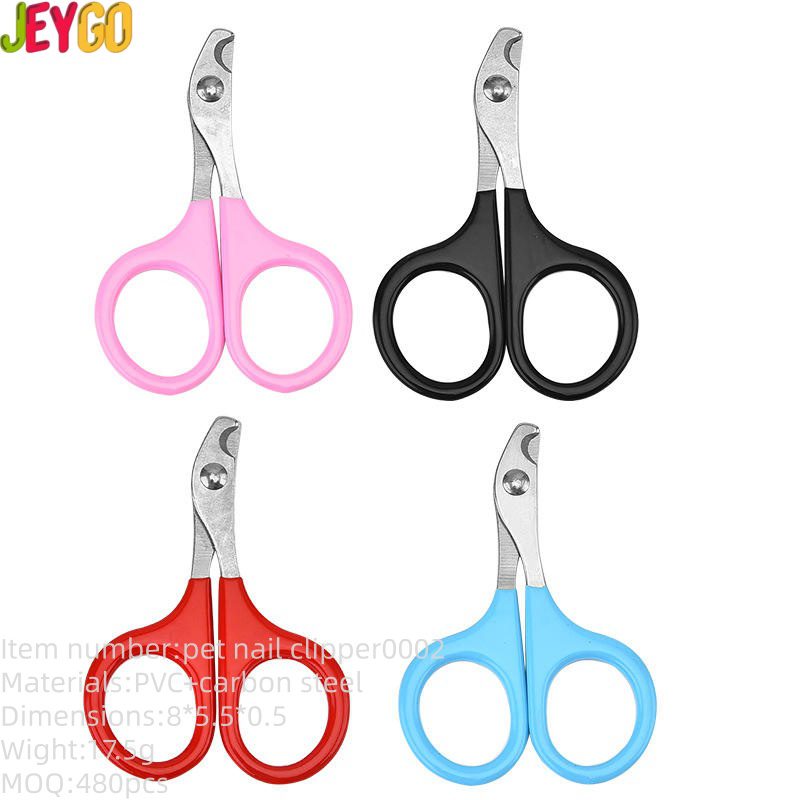 Colorful stainless steel pet nail clippers with non-slip handles for safe cat nail trimming and pet grooming.