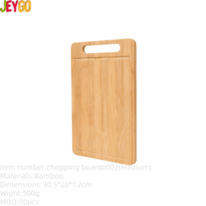 rectangular bamboo cutting board with integrated handle slot and juice groove for kitchen chopping tasks