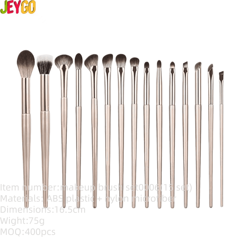 Complete 15-piece makeup brush set with natural hair bristles, including eyeshadow, crease, blending, angled eyebrow, and eyelash brushes for professional eye makeup application.