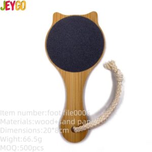 Washable wooden foot file with double-sided abrasive surface for exfoliating hard skin, calluses, and cracked heels