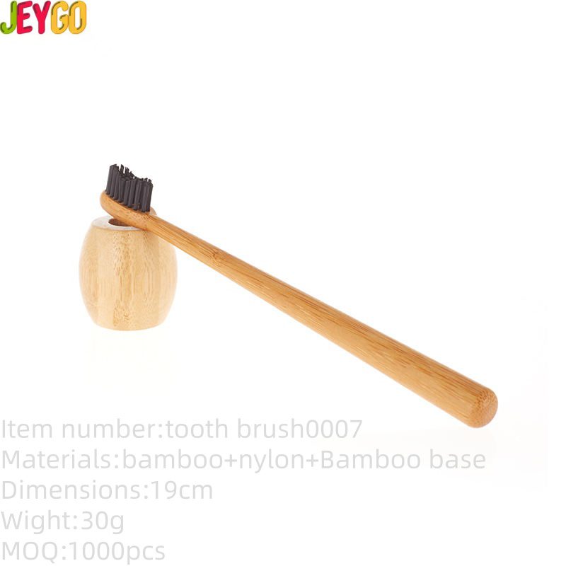Bamboo toothbrush set with medium nylon bristles and bamboo holder, featuring a sustainable design and optional custom logo, ideal for home or bulk wholesale