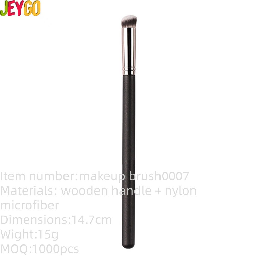 Professional makeup brush with synthetic bristles, wooden handle, and aluminum ferrule, suitable for lip gloss application, concealer blending, and private label cosmetic brands.