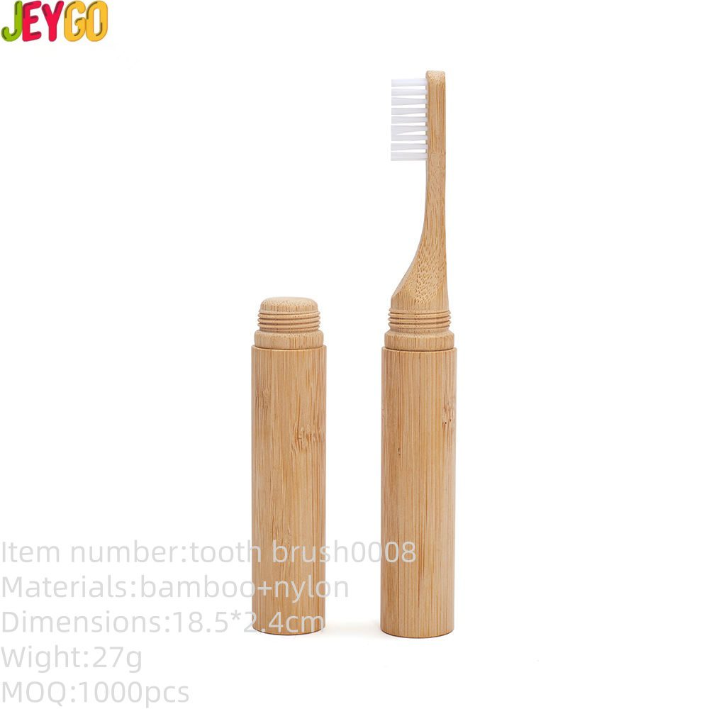 Portable bamboo toothbrush with foldable tube case, eco-friendly design, nylon bristles, and optional custom logo, perfect for travel and daily use