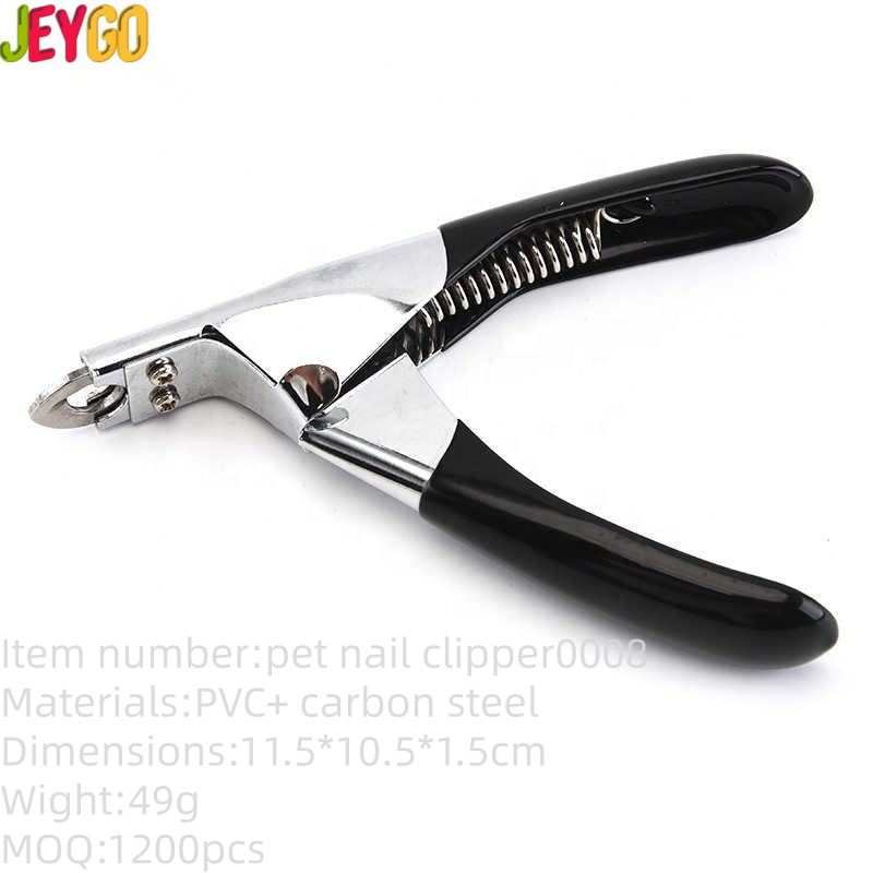 Stainless steel pet nail clippers with ergonomic PP handles in red and black, suitable for cats, dogs, and puppies, ensuring safe grooming.