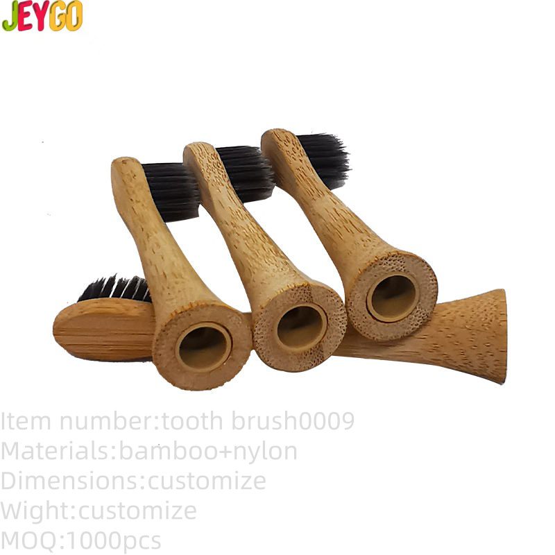 Set of natural bamboo toothbrush replacement heads with boar bristles, suitable for eco-friendly adult oral care and sustainable hygiene