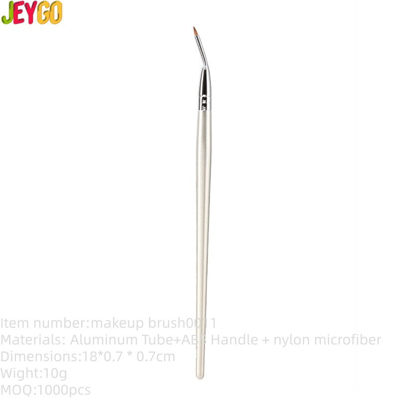 Fine angled eyeliner brush with silver handle and synthetic bristles, designed for gel eyeliner, detailed eye makeup, lash line definition, and precision cosmetic application.