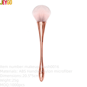 Rose gold handle makeup brush with ultra-soft synthetic bristles, suitable for nail dust removal, blush application, foundation blending, and professional beauty treatments.