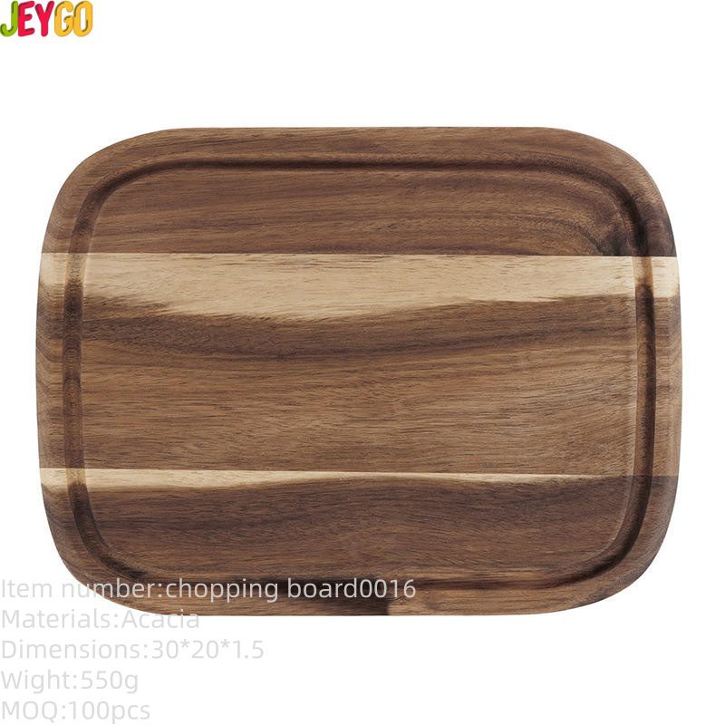 rectangular acacia wood carving board with juice groove for meat cutting, food preparation and serving