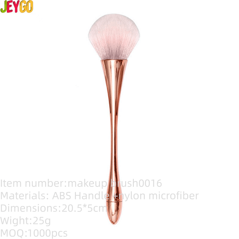 Rose gold handle makeup brush with ultra-soft synthetic bristles, suitable for nail dust removal, blush application, foundation blending, and professional beauty treatments.