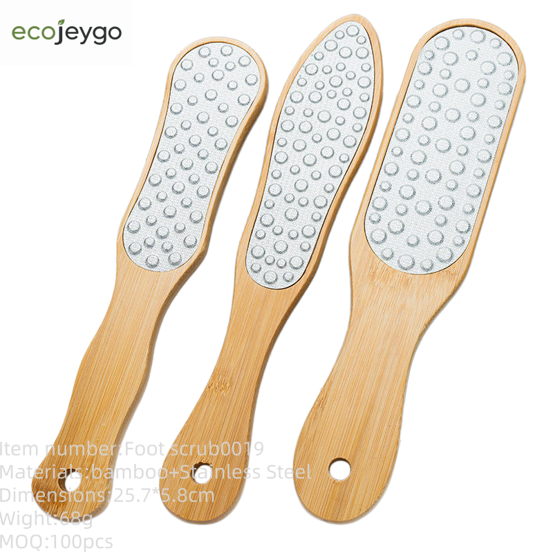 Bamboo handle foot file with stainless steel surface for removing dead skin and calluses, ideal for salon and home pedicure use