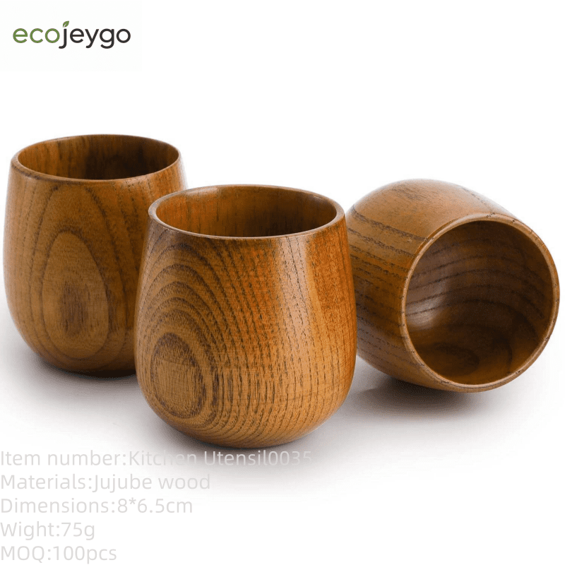 Set of handmade jujube wood cups with smooth natural wood grain, suitable for drinking whiskey, tea, coffee, milk, wine, and other beverages