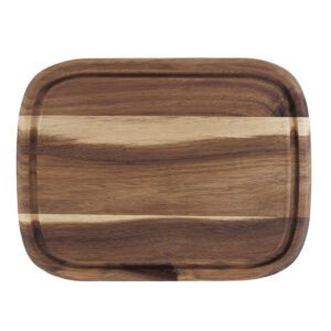 rectangular acacia wood carving board with juice groove for meat cutting, food preparation and serving