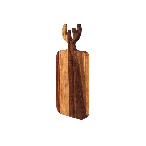 acacia wood serving board with decorative deer antler handle for cheese, charcuterie, sushi, steak and appetizer serving