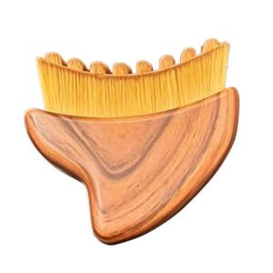 Wooden contour face brush with curved ergonomic shape and dense nano bristles designed for lymphatic drainage massage, facial sculpting, and foundation blending.