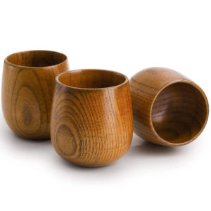 Set of handmade jujube wood cups with smooth natural wood grain, suitable for drinking whiskey, tea, coffee, milk, wine, and other beverages