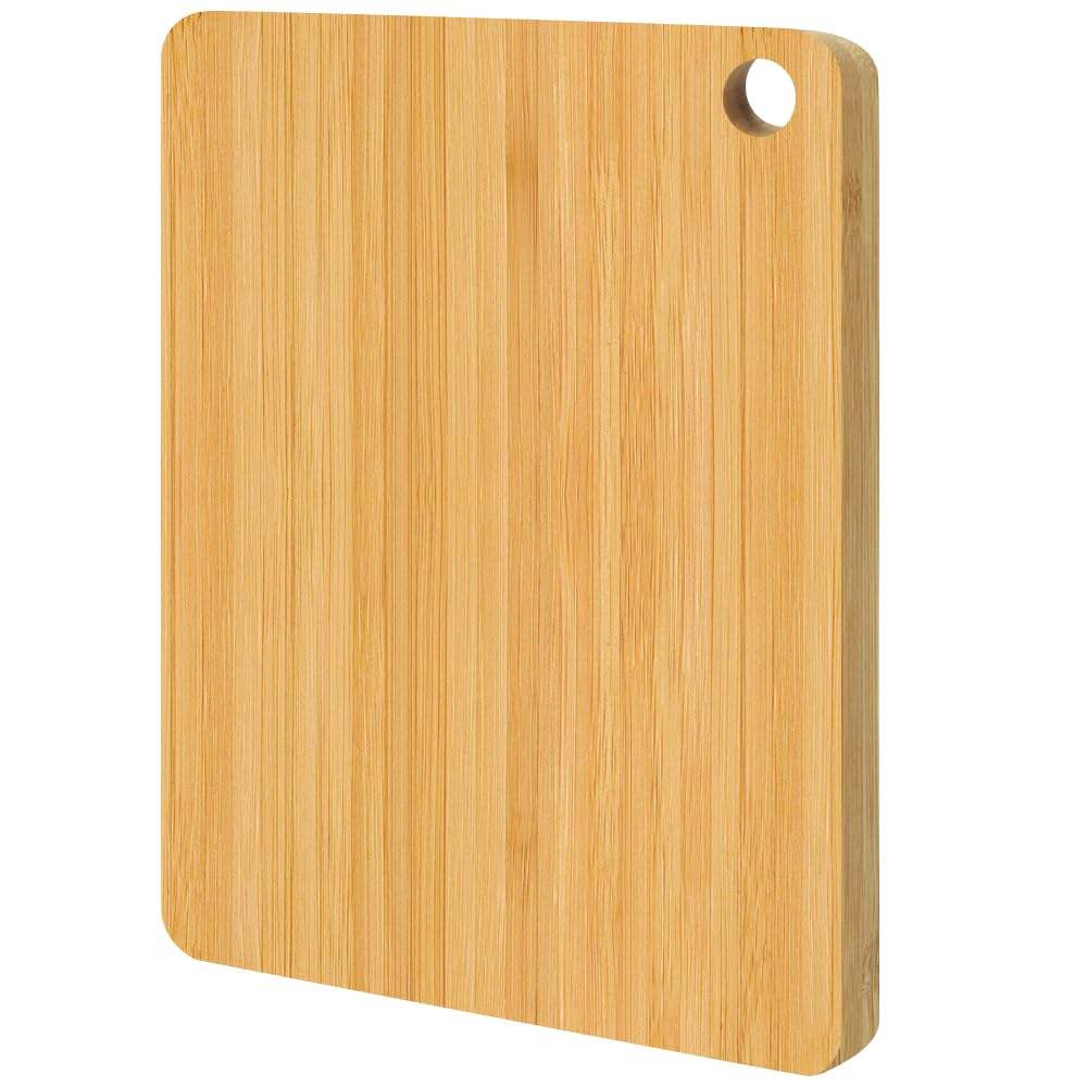 rectangular bamboo cutting board with hanging hole for chopping vegetables, fruits, and meat