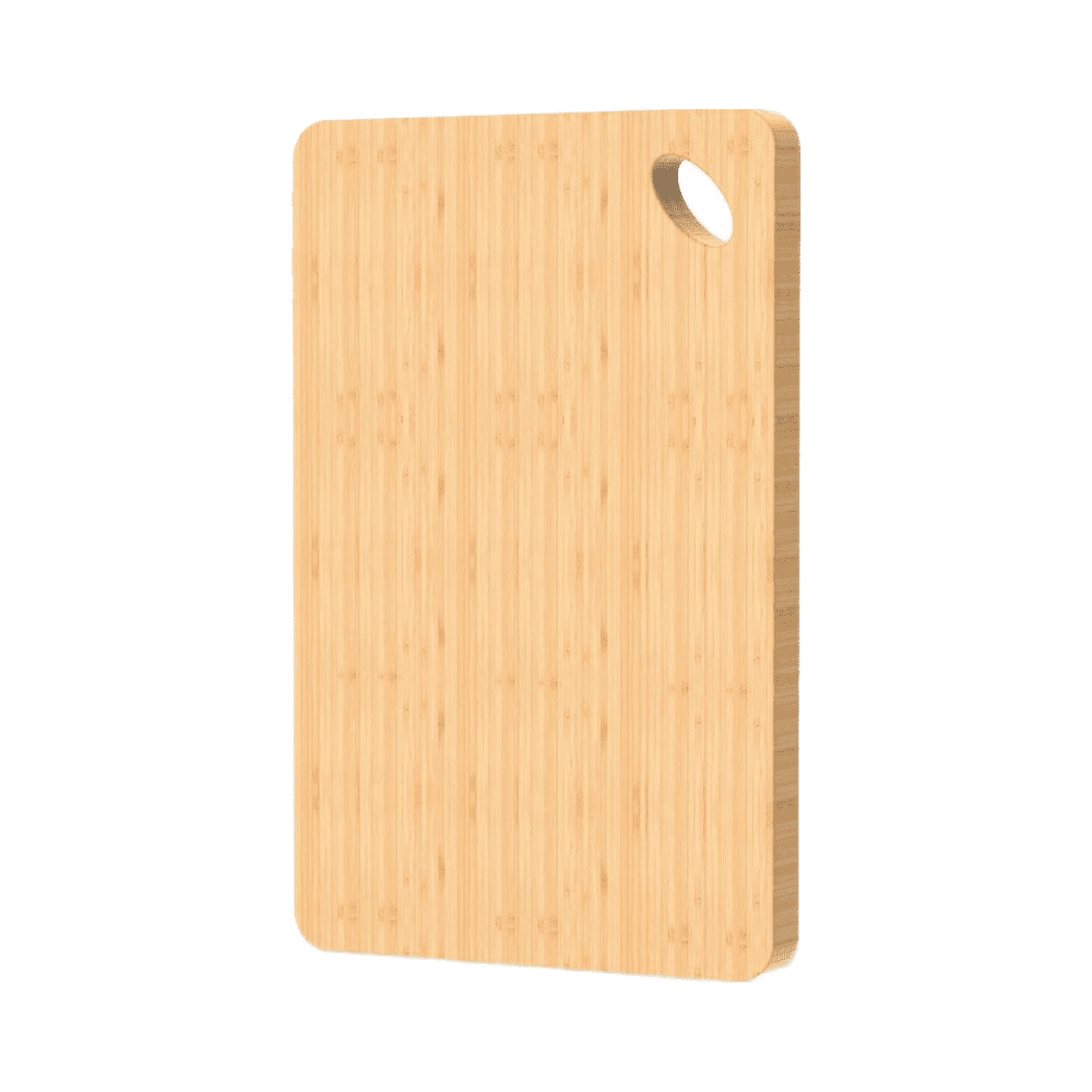 compact rectangular bamboo cutting board with hanging hole for chopping vegetables, fruits, and meat