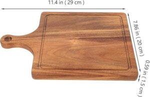 rectangular acacia wood cutting board with handle and juice groove for chopping, serving and food presentation
