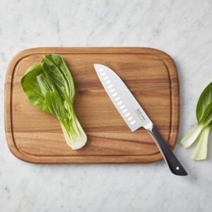 rectangular acacia wood carving board with juice groove for meat cutting, food preparation and serving